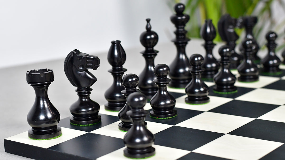 Antique Dublin Calvert Chess Pieces in Ebonized & Antiqued Boxwood 4.1" King - 850 Grams