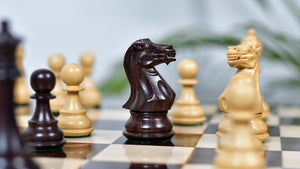 4.0" Desert Gold Staunton Series Wooden Chess Pieces in Rosewood & Box Wood - 1300 Grams