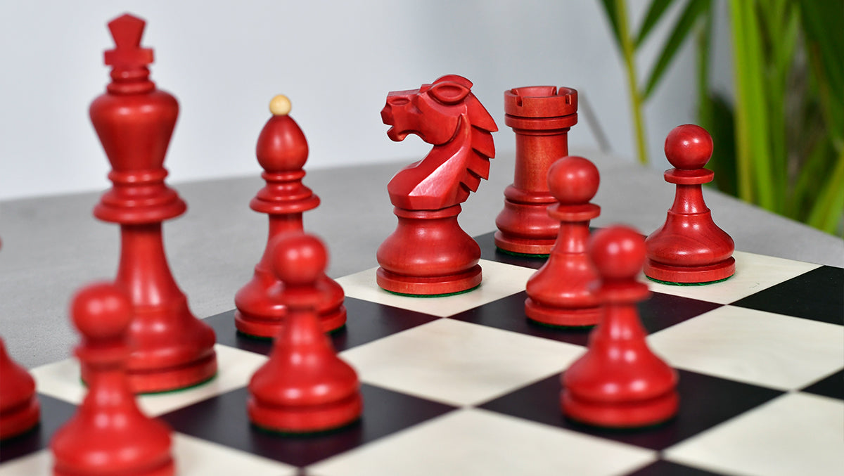 Special Edition Reproduced Vintage 1950's Circa Bohemia Staunton Series German Chess Pieces in Stained Crimson Boxwood - 3.89" King