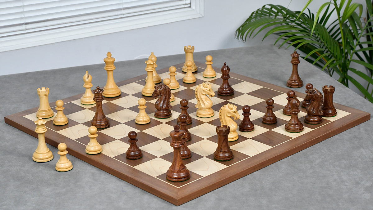 Craftsman Knight Staunton Chess Pieces in Sheesham Wood & Boxwood - 3.9" King - Best Seller