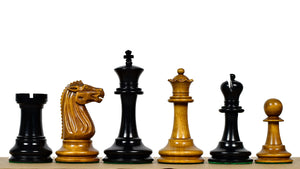 Circa 1887 Turner Teich Soviet-Staunton Style Weighted 4" Chess Pieces in Ebony & Antiqued Boxwood - 1700 Grams Weight