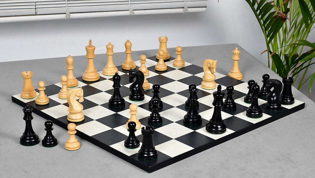 Leningrad Club-Sized Wooden Chess Pieces in Black Ebonized Wood & Boxwood- 4.0" King