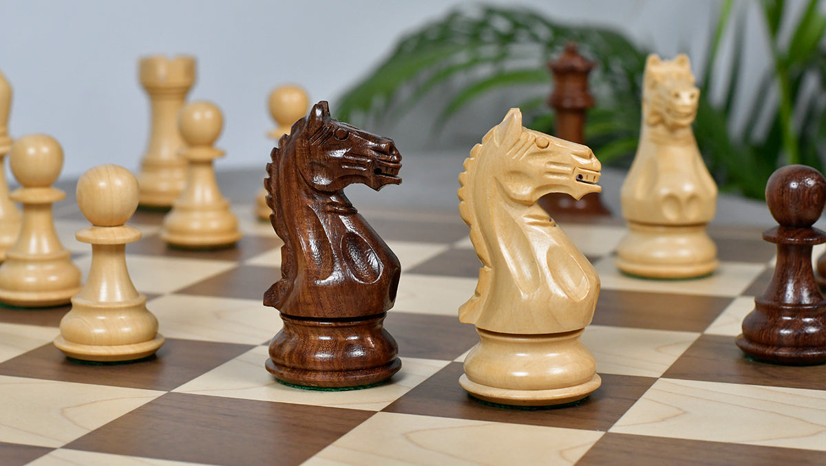 Fierce Knight (Queen's Gambit Series) Staunton Wooden Chess Pieces in Sheesham & Box Wood - 4.0" King