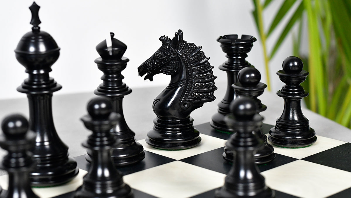 The Sikh Empire Series Triple Weighted Wooden Handmade Chess Pieces in Genuine Ebony Wood and Indian Boxwood - 4.5" King with Extra Queens
