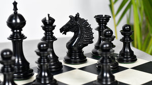 The Sikh Empire Series Triple Weighted Wooden Handmade Chess Pieces in Genuine Ebony Wood and Indian Boxwood - 4.5" King with Extra Queens