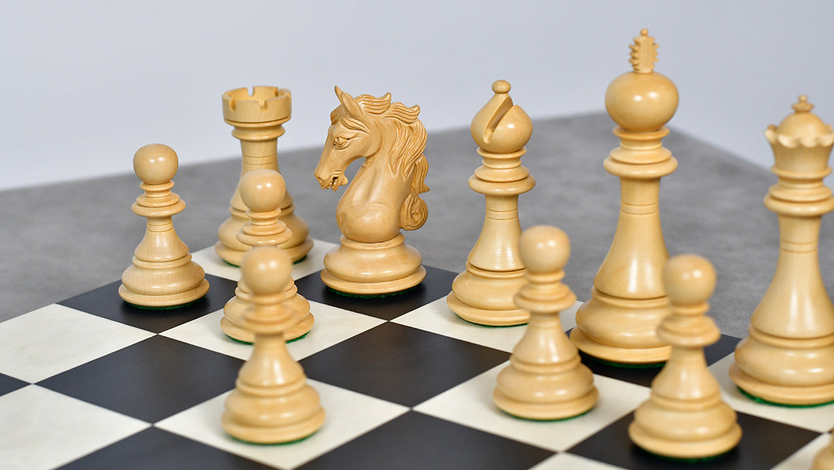 The Shera Series Staunton Triple Weighted Chess Pieces V2.0 in Ebony / Box Wood - 4.5" King