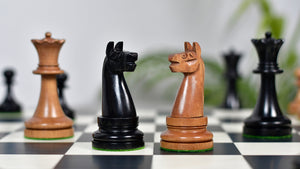 1900s' American Chess Company Reproduction Tournament Chess Set -  Black Ebonized & Antiqued Boxwood 3.8" King