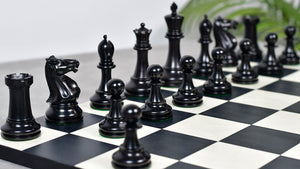1900s' Marshall Staunton Pattern Chess Pieces in Ebony / Antiqued Boxwood with King Side Stamping - 3.75" King