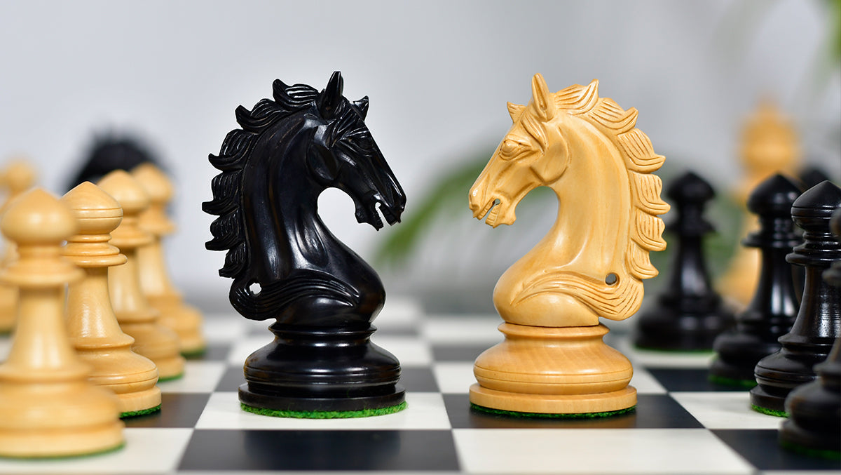 The Artisan Knight Handcrafted Luxury Wooden Chess Pieces In Ebony Wood & Natural Boxwood - 4.4" King