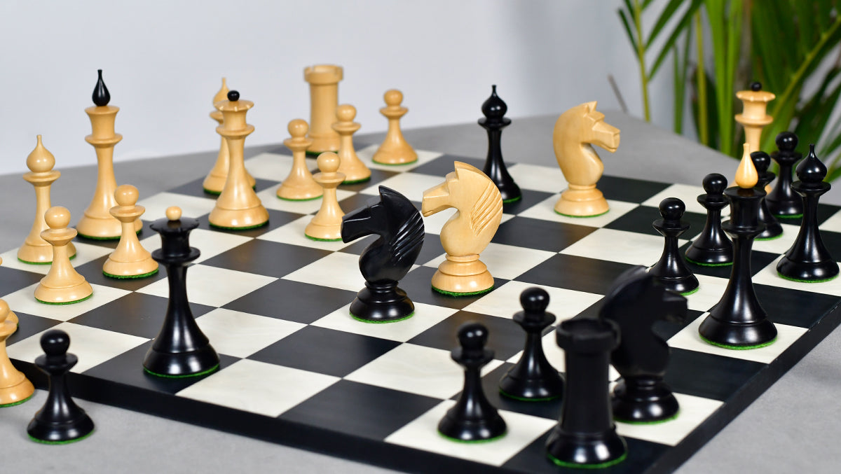 1950s' Soviet (Russian) Latvian (Queen's Gambit Series) Chess Pieces in Ebonized Boxwood & Natural Boxwood - 4.1" King