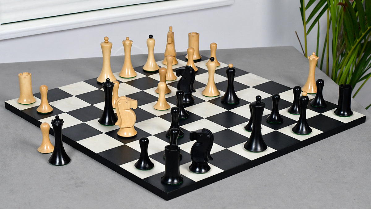 Minimalist Soviet-Style Chess Pieces In Ebonized & Boxwood - 3.7” King