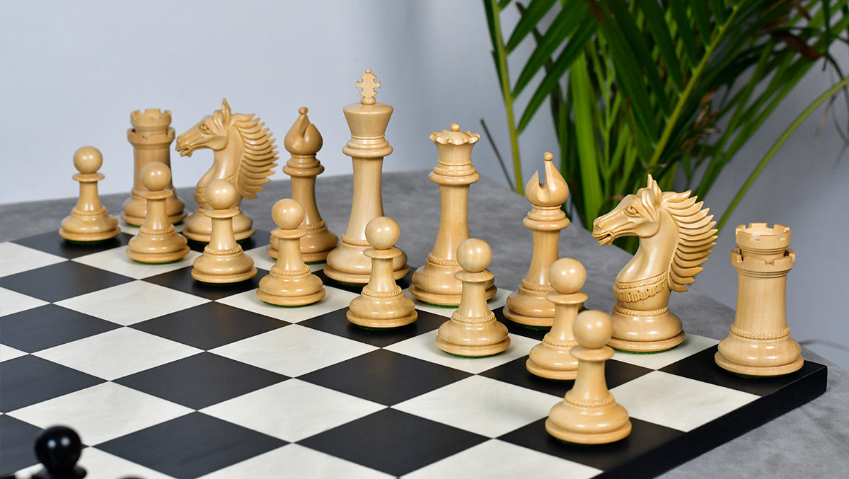 The Mustang Series Wooden Triple Weighted Chess Pieces in Ebony / Boxwood - 4.4" King