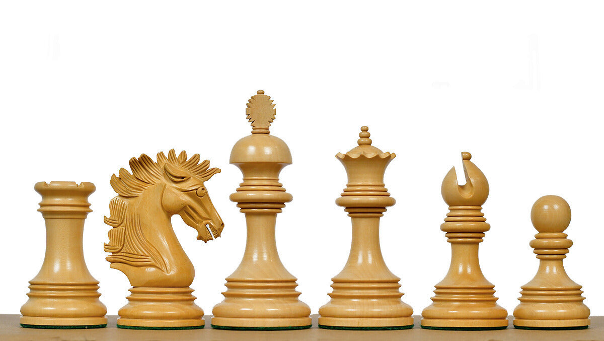 New Indian-American Luxury Series Triple Weighted Chess Pieces in Bud Rosewood(Padauk) / Boxwood Ver 2.0 - 4.4" King