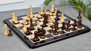 American Bridle Triple-Weighted Chess Pieces with Extra Queen - Handcrafted in Rosewood & Boxwood 4.2" King