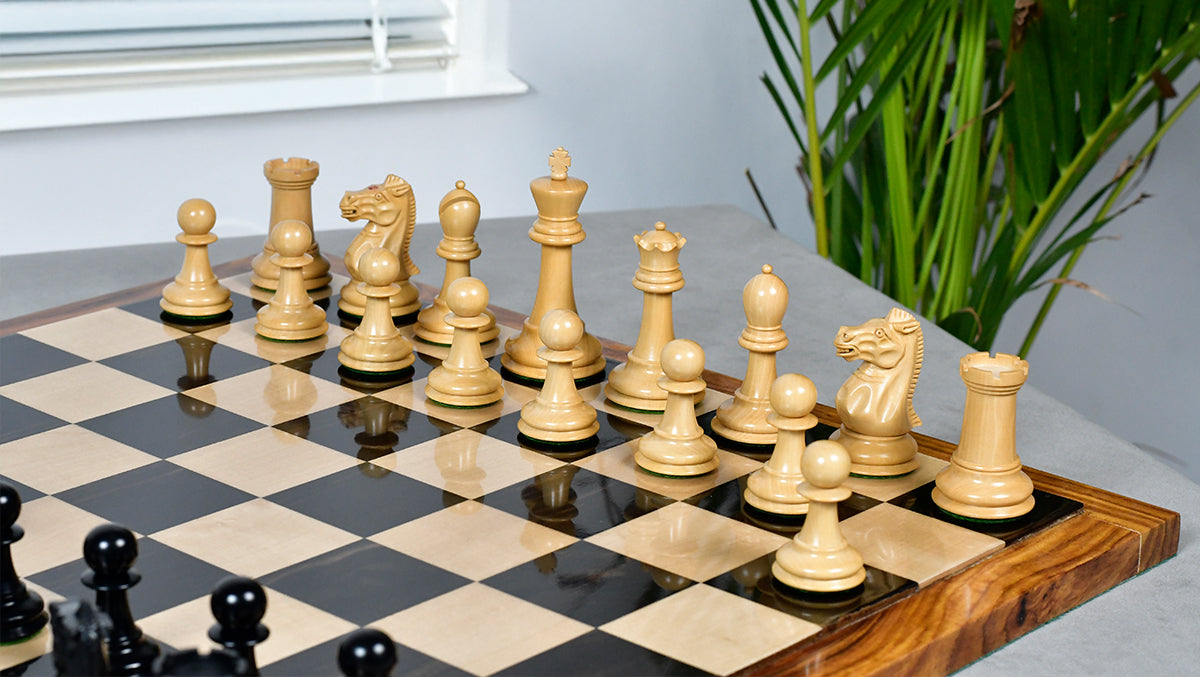 Vintage 1915-1925 Nimzovich Staunton Chess Pieces in Ebony & Boxwood – 3.75" King with King’s Side Marking – 1366g – Pieces Only