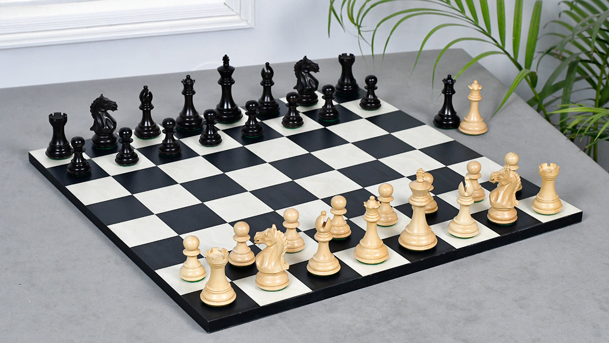 Fierce Knight (Queens's Gambit Series) Staunton Wooden Chess Pieces in Indian Ebonized Wood & Box Wood - 3.5" King