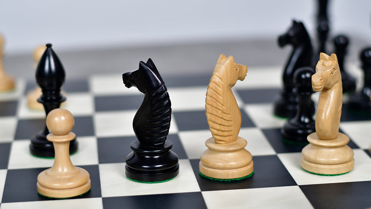 The Repro of Averbakh 1949 Moscow Chess Championship Chess Pieces in Ebonized & Boxwood 4.20 inch King - 1130 Grams Weight