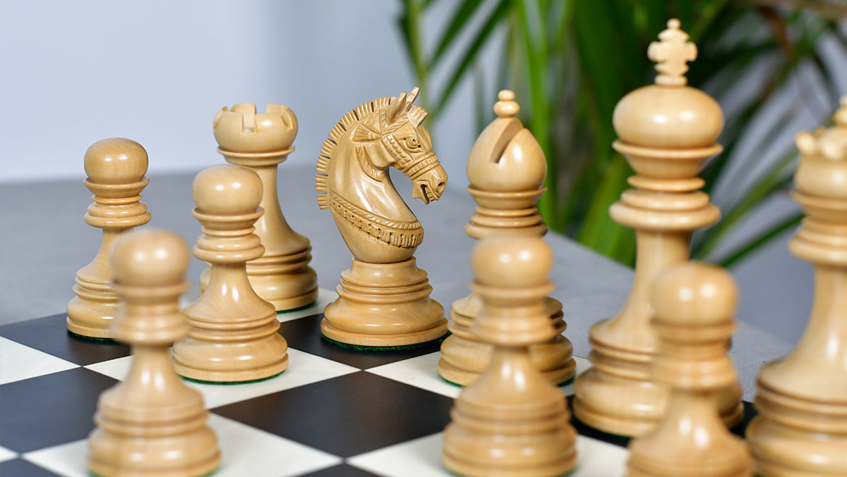 Indian Chetak II Customized Lead Weighted Luxury Chess Pieces in Ebony wood / Boxwood - 4.3" King extra Queens
