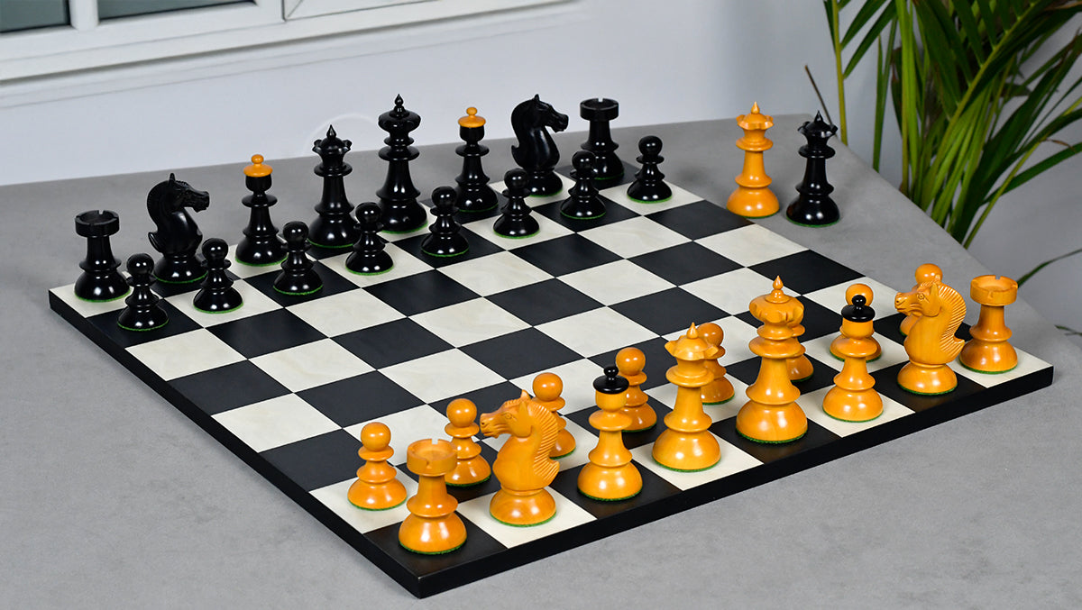 Reproduced Vintage Series Original Austrian Coffee House Old Vienna Chess Pieces in Ebonized and Antique Boxwood V2.0- 3.75" King