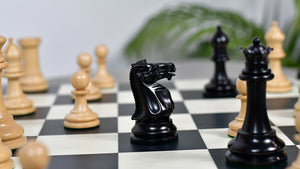 1880s-90s Circa Lasker Staunton Pattern Antique Chess Pieces in Ebony / Boxwood with King Side Stamping - 3.75" King