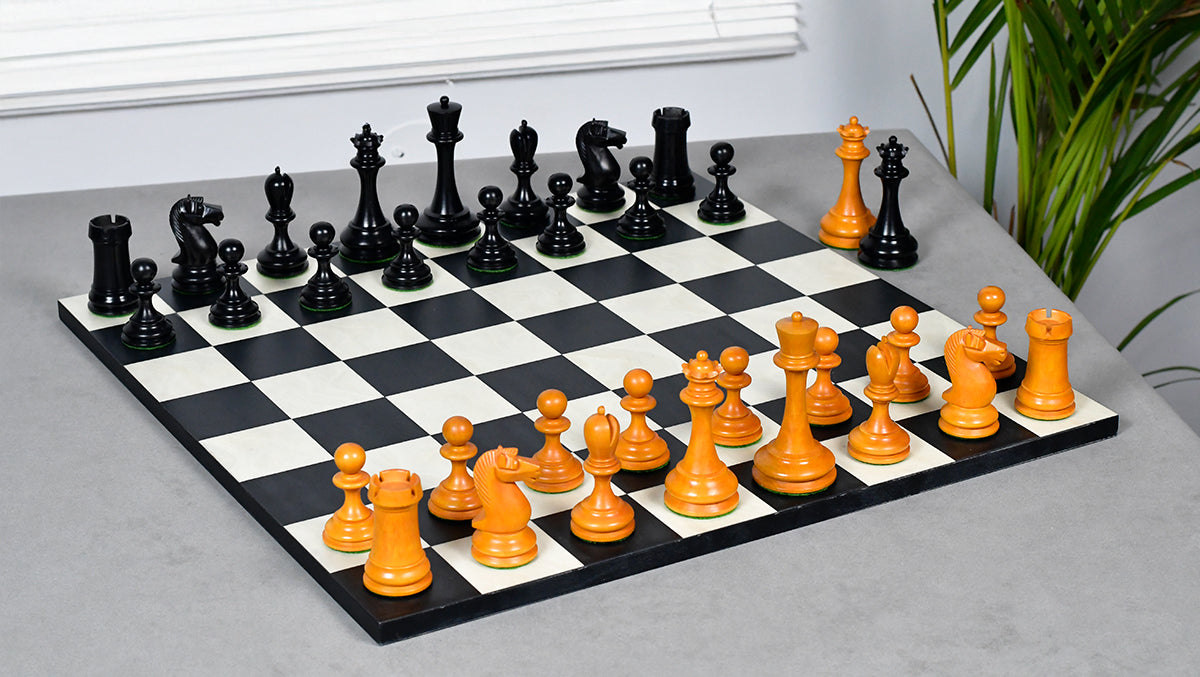 Reproduced B & Co 1860s Antique Chess Pieces in Ebony / Antiqued Box wood - 3.9" King