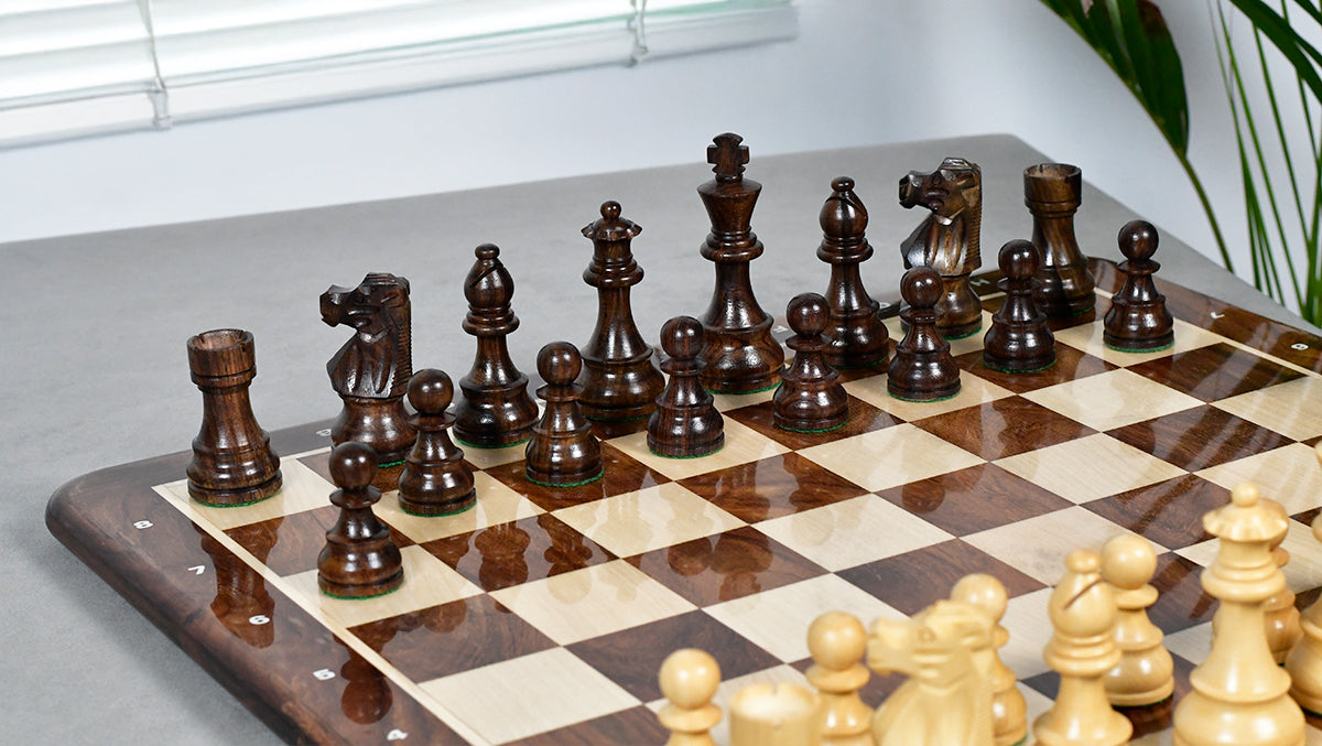 French Lardy Exclusive Weighted Chess Pieces in Sheesham Wood / Box wood - 3.75" Extra Queens