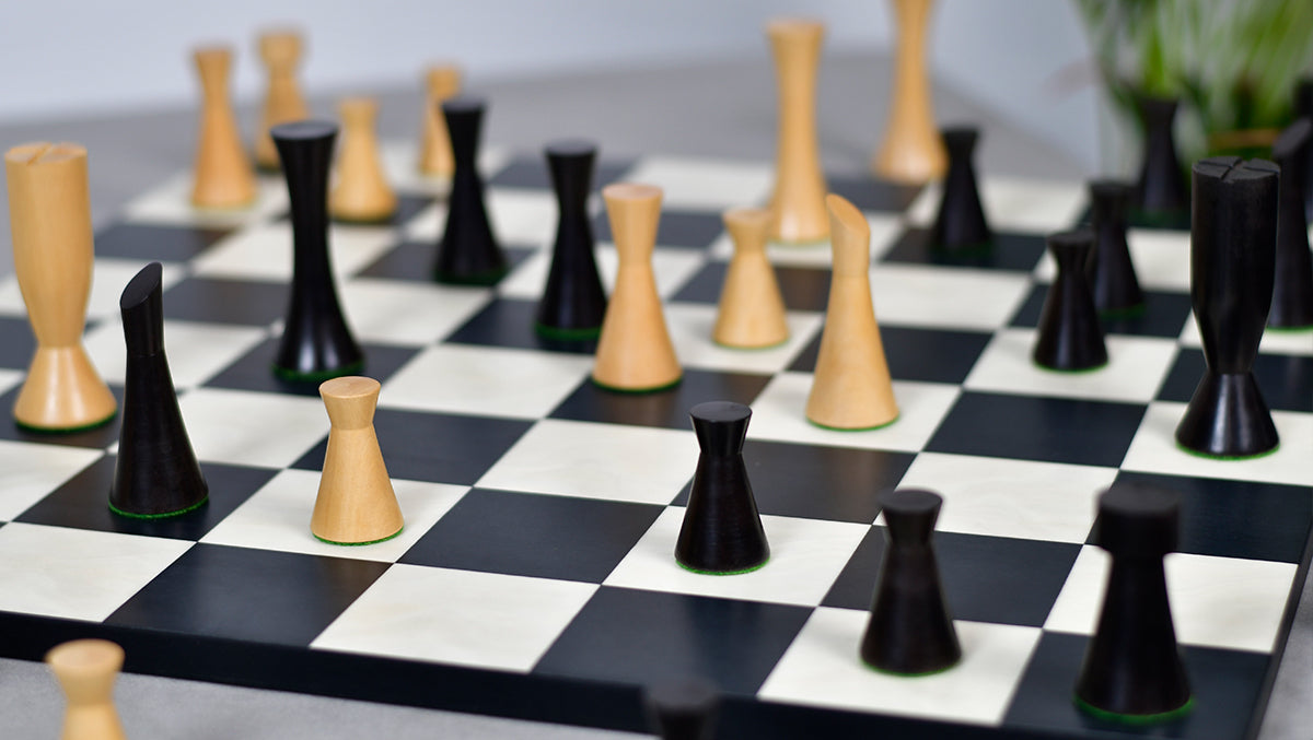 Minimalist Series Midnight Contemporary Chess Pieces in Ebonized Boxwood & Box Wood - 3.4" King