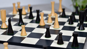 Minimalist Series Midnight Contemporary Chess Pieces in Ebonized Boxwood & Box Wood - 3.4" King