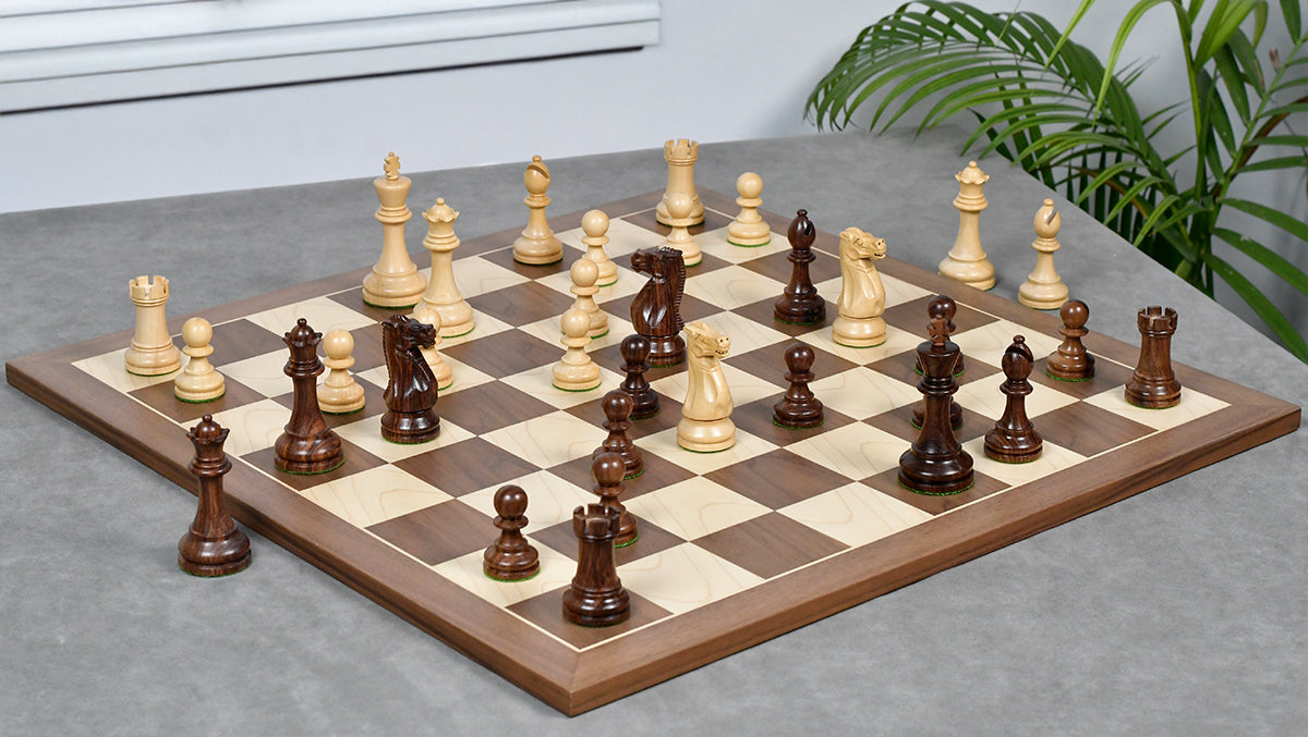 The Grandmaster Staunton Series Chess Pieces In Sheesham & Natural Boxwood - 3.75" King
