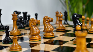 The 1849 Cooke Type 2 Jaques Staunton Weighted 3.5 inch King Chess Pieces in Ebony wood and Vintage Antique Boxwood - 1100 Grams Weight