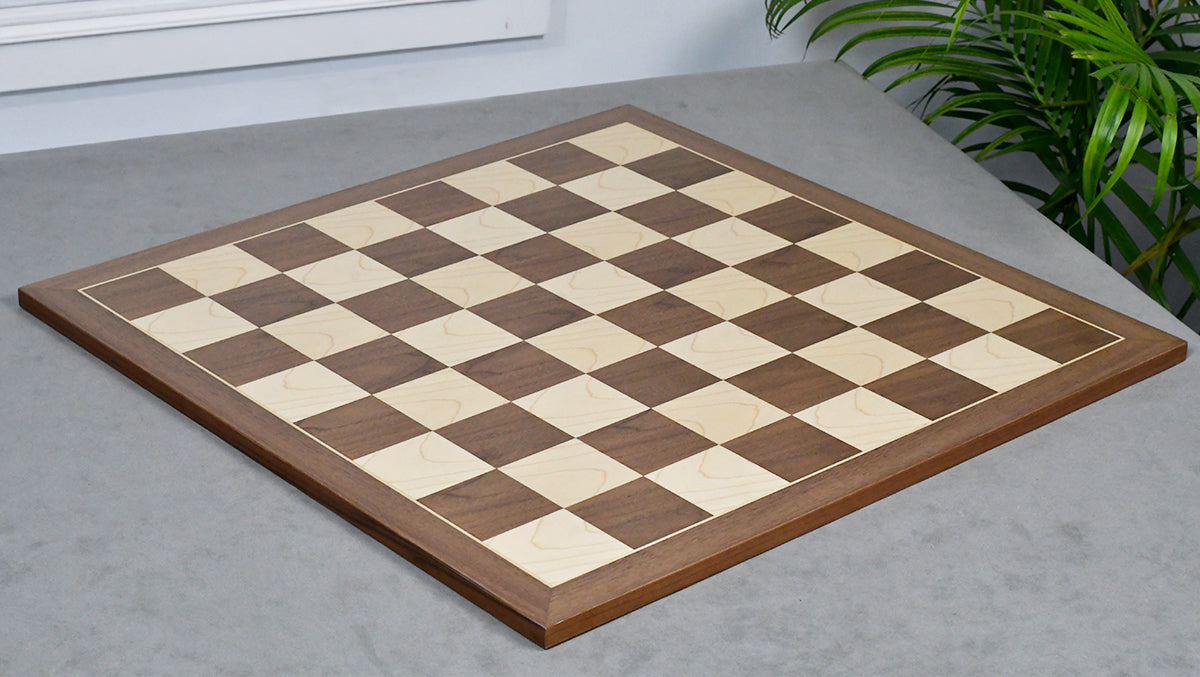 Combo Of 1959 World Chess Championship Russian Zagreb Weighted Chess Pieces in Sheesham / Natural Boxwood 4.14" - King With Wooden Walnut / Maple Chess Board