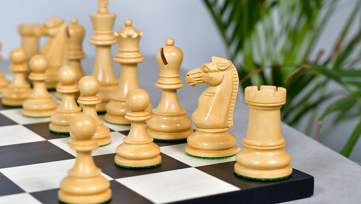 British Chess Company (BCC) Popular Staunton Double Collared Chess Pieces in Ebony & Boxwood - 4.2" King