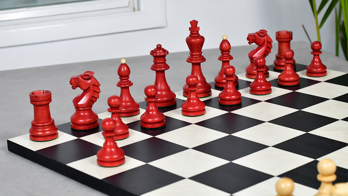Special Edition Reproduced Vintage 1950's Circa Bohemia Staunton Series German Chess Pieces in Stained Crimson Boxwood - 3.89" King