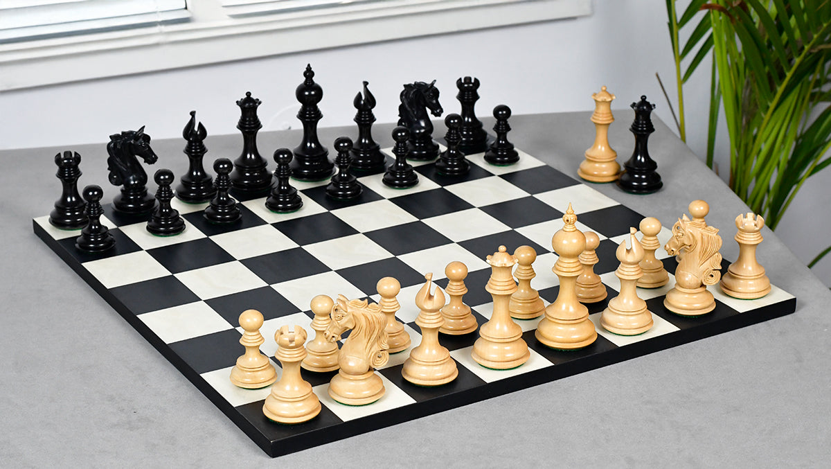 Admiral Series II Staunton Luxury Chess Pieces in Ebony Wood & Boxwood - 4.5" King