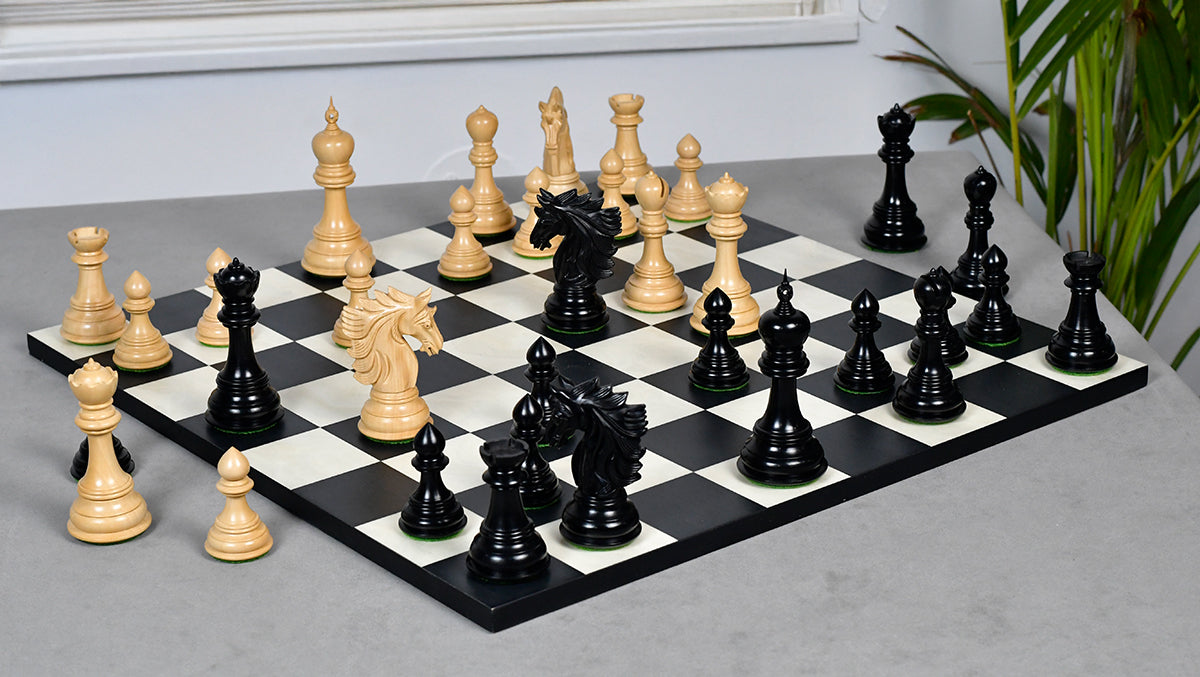 The Sher-E-Punjab Series Chess Pieces in Ebony Wood / Boxwood - 4.6" King