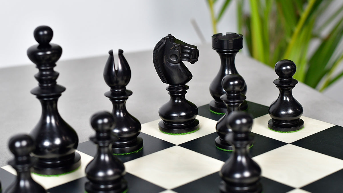 Antique Dublin Calvert Chess Pieces in Ebonized & Antiqued Boxwood 4.1" King - 850 Grams