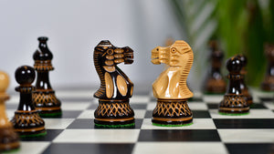Burnt Blazed Series Handcarved (Lacquerd) Chess Pieces in Burnt Boxwood - 3.8" King