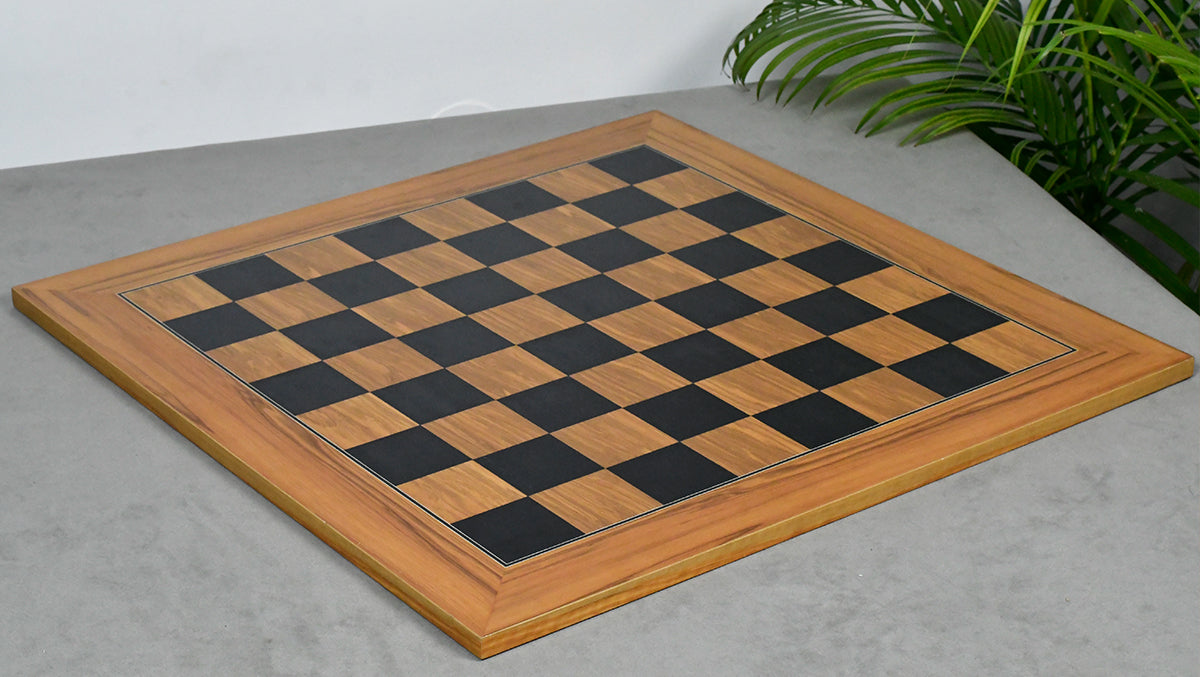 Combo Of The 1973 Philippines Repro International Tournament Chess Pieces in 4.2 Inch King Ebonized & Distressed Antique With Wooden Black Dyed Poplar Olive Chess Board