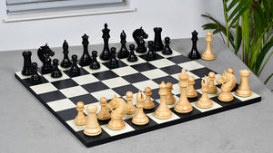 The American Bridle Triple-Weighted Chess Pieces with Extra Queen - Handcrafted in Ebony & Boxwood 4.2" King