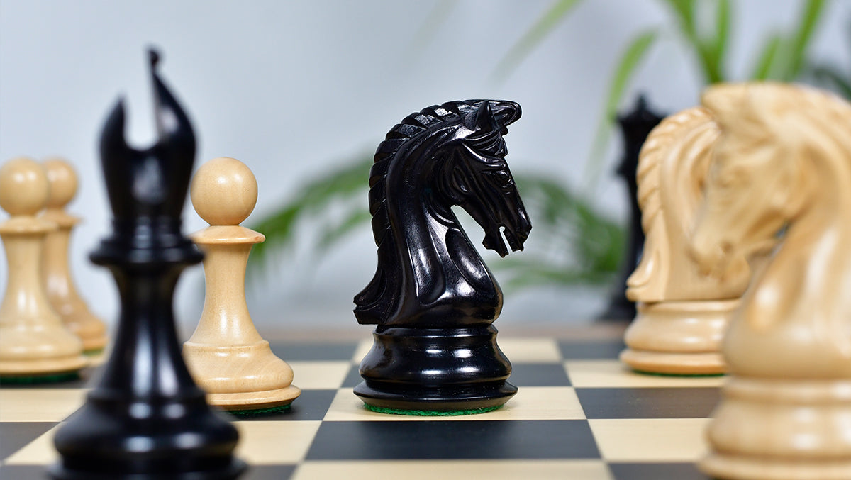 Combo Of 4.4 Inch Luxury Imperial Collector Series Artisan Chess Pieces Triple Weighted in Ebony and Boxwood With Wooden Black Dyed Poplar Sycamore Chess Board