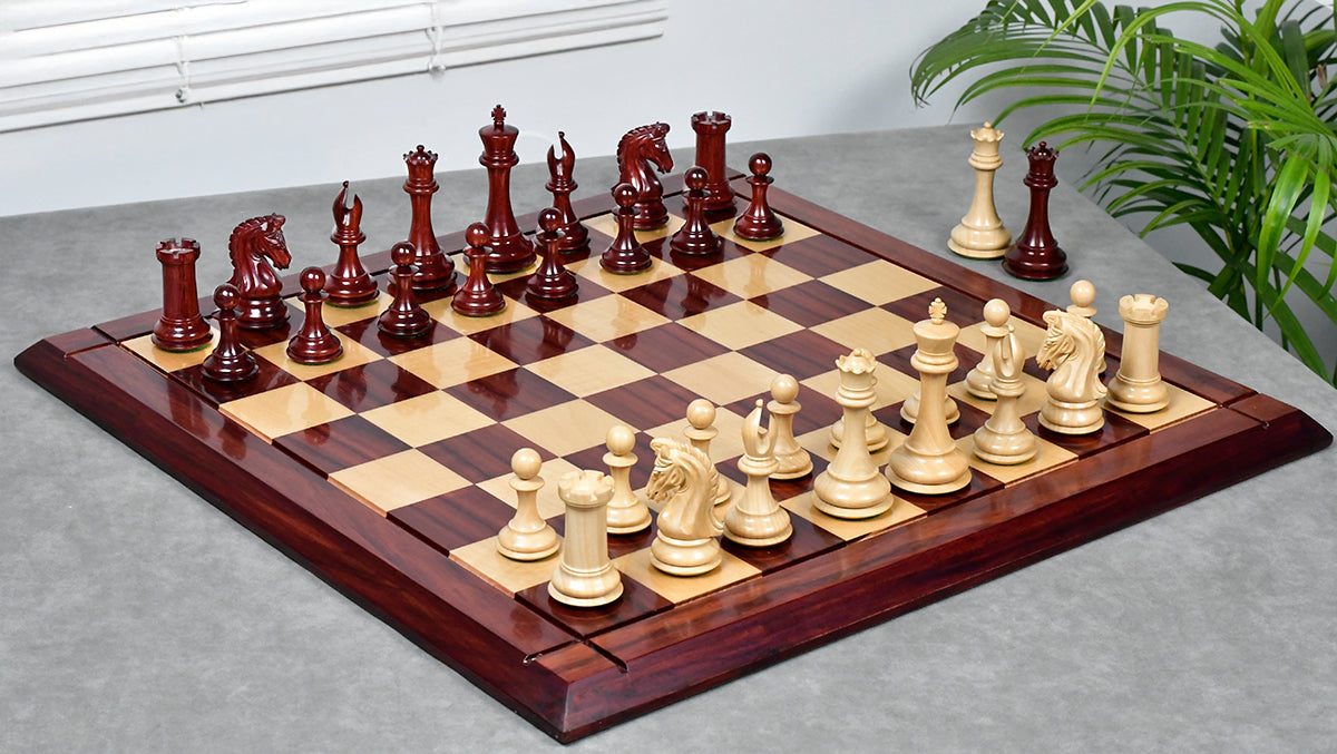 Combo Of 4.4 Inch Luxury Imperial Collector Series Artisan Chess Pieces Triple Weighted in Padauk Wood and Boxwood With Wooden Bud Rosewood / Maple Chess Board