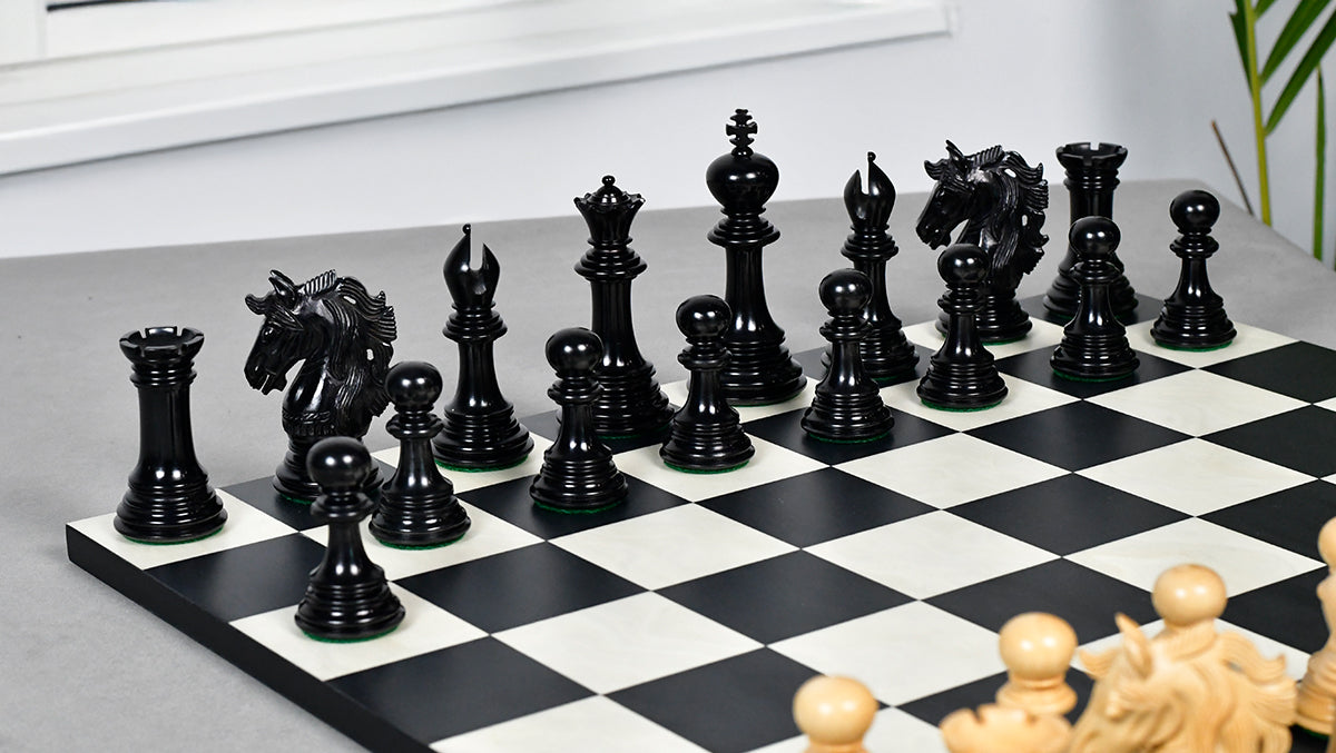 Crown Heritage Series Luxury Chess Pieces in Ebony Wood & Natural Boxwood 4.3” King