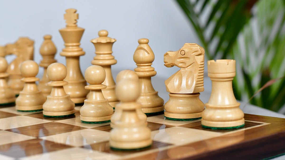 French Lardy Exclusive Wooden Chess Pieces – Handcrafted Ebonized & Boxwood | 3" King with Extra Queen
