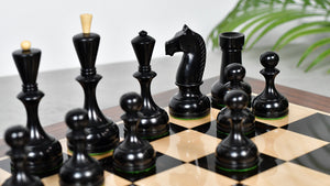 Combo Of 1950s' Botvinnik Tournament Soviet Era Chess Pieces in 4.4 inch King Ebonized Boxwood - 1480 Grams Weight With Solid Wooden Indian Chess Board in Genuine Ebony Wood & Maple Wood with Sheesham Wood Border