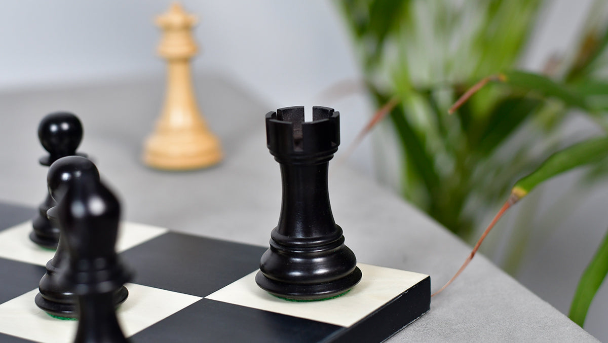 Fierce Knight (Queen's Gambit Series) Staunton Wooden Chess Pieces in Ebonized Boxwood & Box Wood - 4.0" King