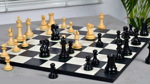 1849 Original Staunton Pattern Wooden Heavy Chess Pieces in Ebony / Boxwood with King Side Stamping - 3.75" King