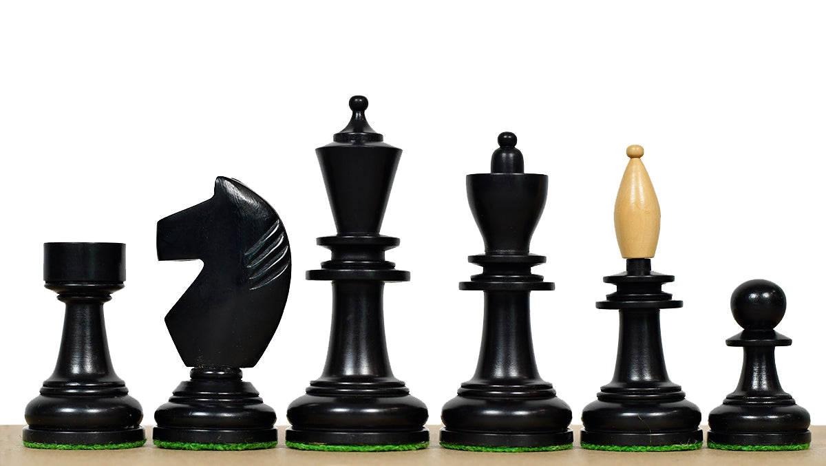 3.9" Hungarian Chess Pieces in Ebonized Boxwood & Natural Boxwood - 1300 Grams