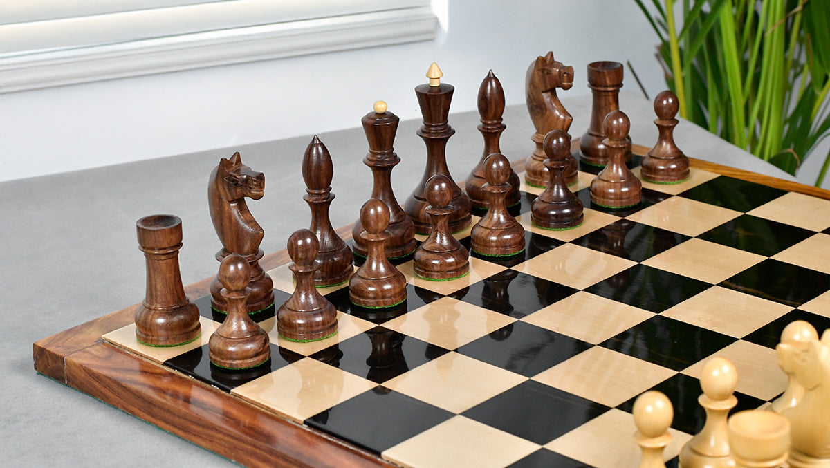 Circa 1930s "Leningrad Schoolboy" Soviet Chess Pieces 4.2 inch King in Sheesham & Boxwood - 1530 Grams