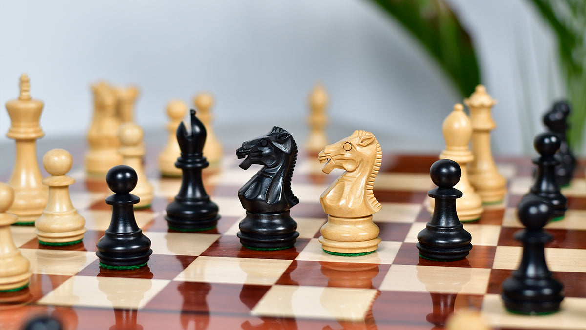 Laughing Knight Staunton Series Chess Pieces in Ebonized & Boxwood - 3.0" King