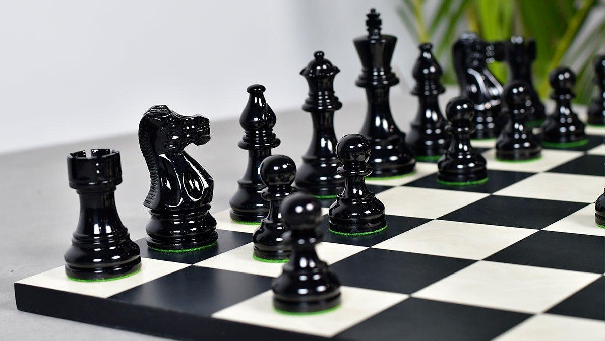 Smokey Staunton Series Painted Chess Set - Chess Pieces Only - Black and Red Painted Boxwood - 3.8" King